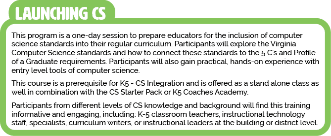 This program is a one-day session to prepare educators for the inclusion of computer science standards into their reg   